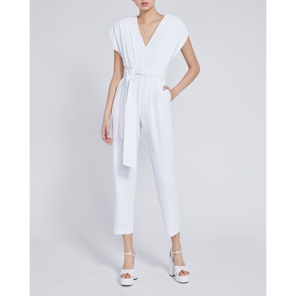 Alice + Olivia Onita Pleated Belted Sleeveless Jumpsuit